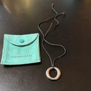Tiffany & Co. Elsa Peretti Sevillana Silver necklace w Black Cord and Pouch